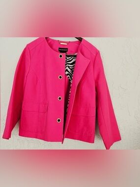 Dana Buchman Red Collarless Jacket with Gold Eyelet Accents